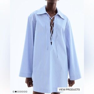 H&M Blue Striped Lace Up Dress size XL